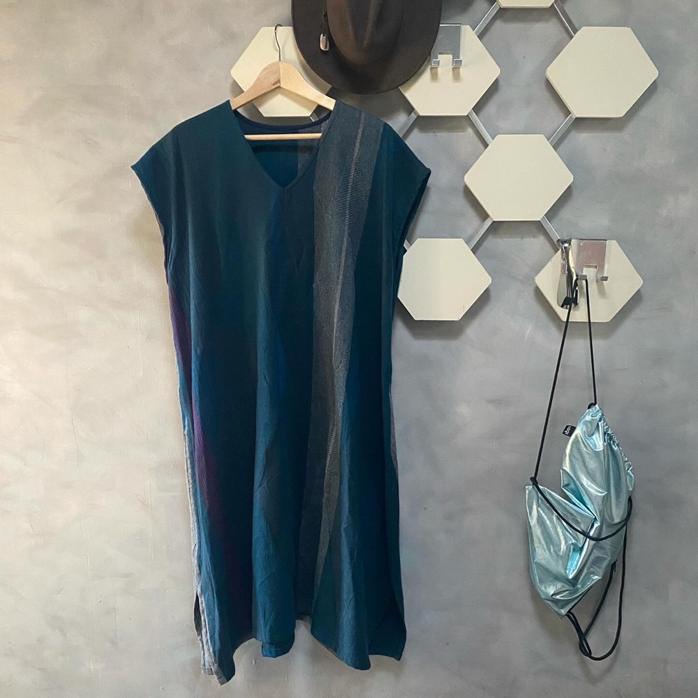 Tamaki Niime, Japanese Cotton/wool tunic, grey tourquise
